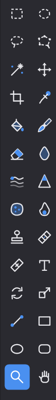 The toolbox, a two-column strip of 28 tool icons
